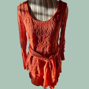 NWT COLORINE PARIS Orange Dress size small made in Italy cotton with a sash